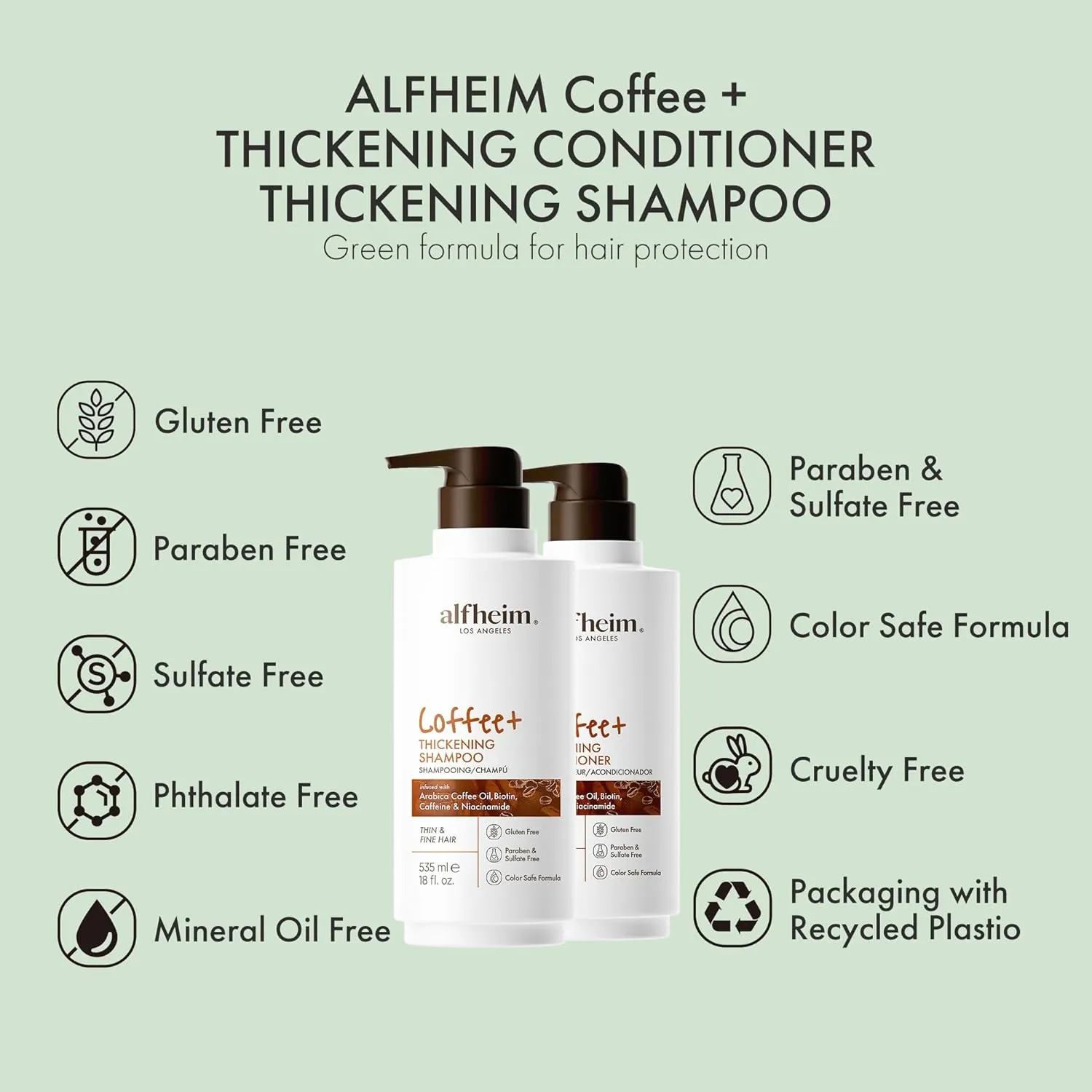 Caffeine Shampoo & Conditioner Set | Energizing Hair Care with Biotin & Niacinamide | Strengthens Strands & Supports Scalp Balance | Sulfate-Free, Ideal for Oily Scalp & Fine Hair | 18 oz Each