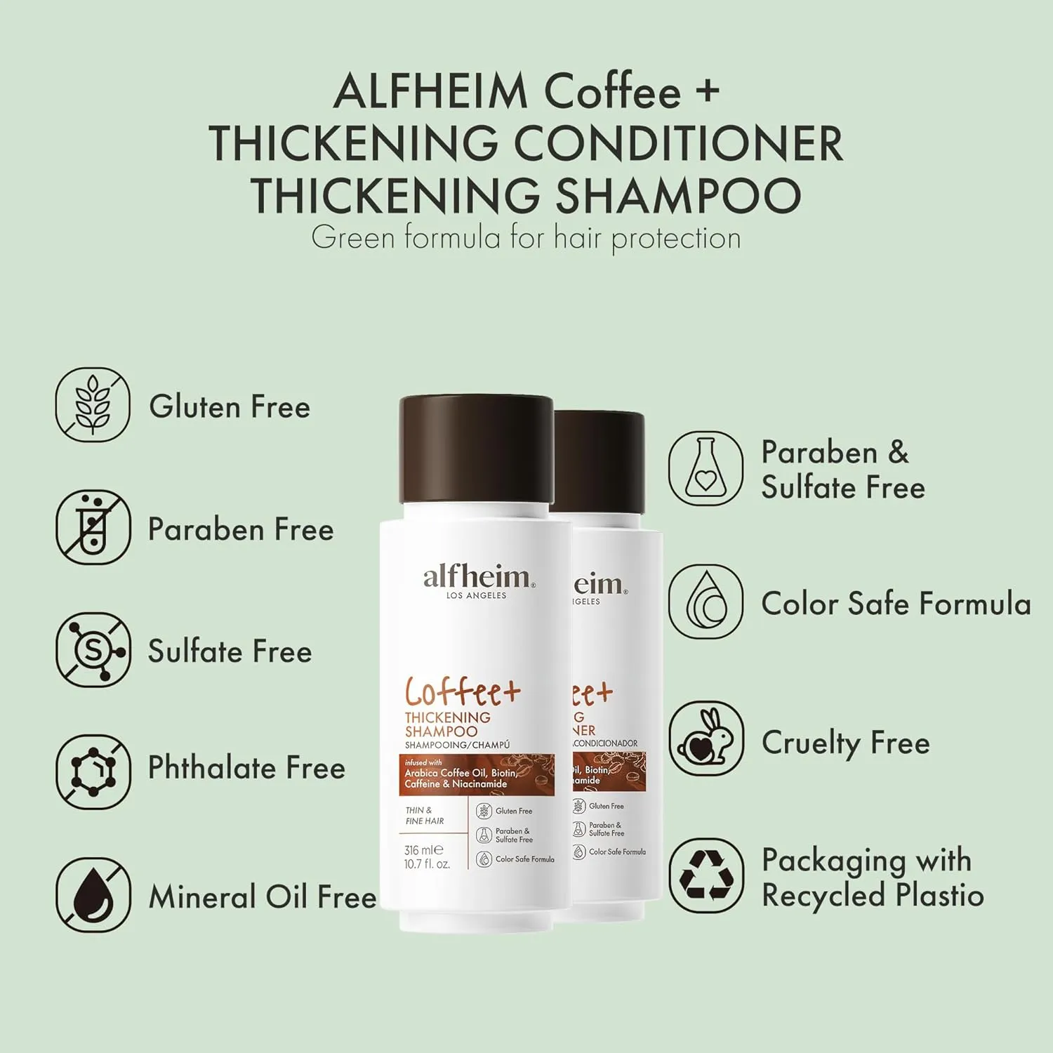 Caffeine Shampoo and Conditioner Set | Strengthens Hair & Supports Scalp Health | Biotin & Niacinamide for Thicker, Fuller Hair | Sulfate-Free for Oily Scalp & Thinning Hair | 10.7 oz Each
