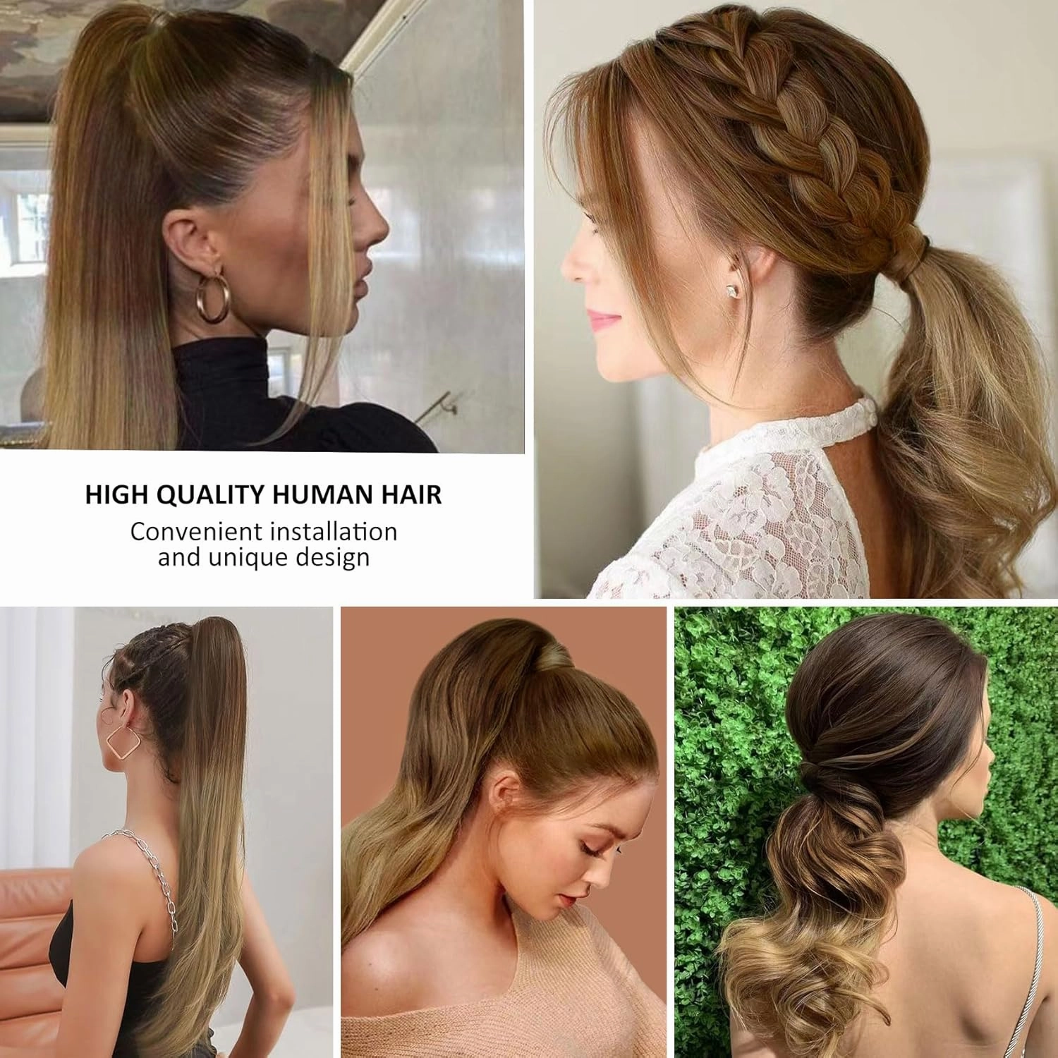 Caliee 22Inch Ponytail Hair Extension Clip on Ponytail Extension Human Hair with Magic Thick Silky Long Straight Ombre Ponytail Hairpiece 90G T(M3-8)-8 Darker Brown Mix Light Brown to Light Brown