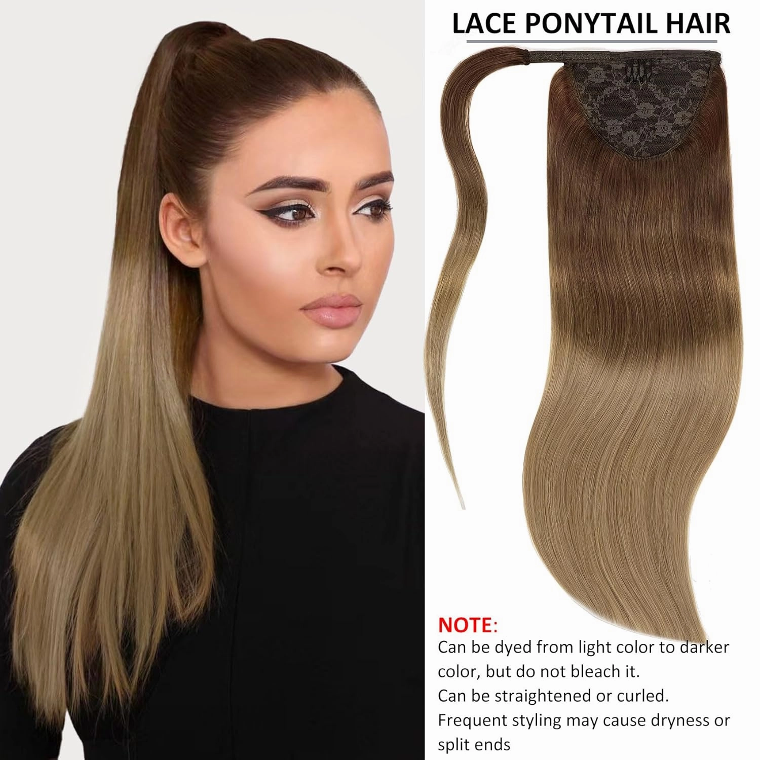 Caliee 22Inch Ponytail Hair Extension Clip on Ponytail Extension Human Hair with Magic Thick Silky Long Straight Ombre Ponytail Hairpiece 90G T(M3-8)-8 Darker Brown Mix Light Brown to Light Brown