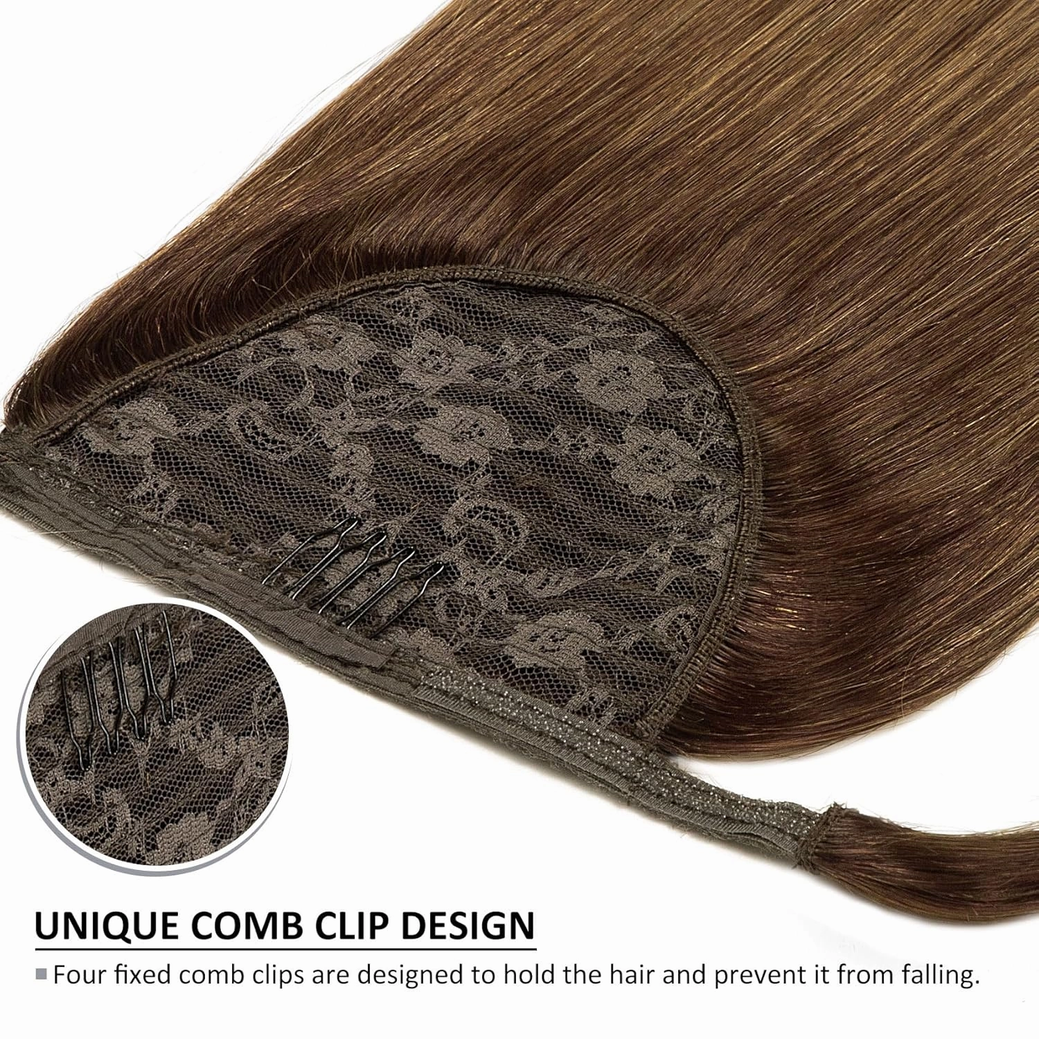 Caliee 22Inch Ponytail Hair Extension Clip on Ponytail Extension Human Hair with Magic Thick Silky Long Straight Ombre Ponytail Hairpiece 90G T(M3-8)-8 Darker Brown Mix Light Brown to Light Brown