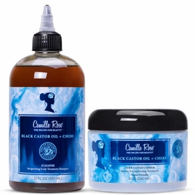 Camille Rose Black Castor Oil & Chebe Hair Cleanse Shampoo and Deep Conditioner Set, to Strengthen, Shine, and Moisturize, for all Hair Types