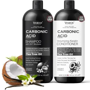 Carbonic Acid Shampoo and Conditioner for Men and Women, Deep Moisturizing Set, Enhances Hair Growth and Repair, Made in USA - 16 Fl Oz Each, Coconut and Vanilla Scent