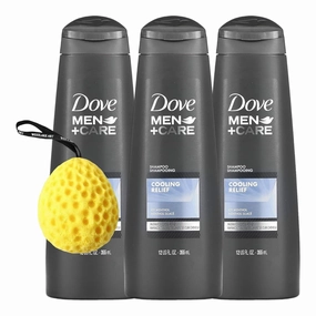 Care Fortifying Shampoo 12 FL OZ, Cooling Relief with Icy Menthol, Strengthens & Nourishes Hair, Moisture Lock Technology, 3-Bottle Pack, Bundled Bath Sponge, [Pack of 3]