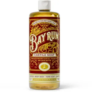 Carolina Castile Soap Bay Rum Scent – Certified Organic Base, High Olive Oil Content, Non-Drying, Made with Organic Oils, Concentrated Natural Body Wash for Men and Women (Bay Rum, 32 Fl Oz)