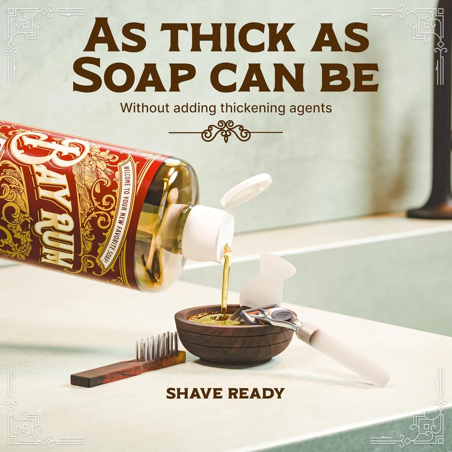 Carolina Castile Soap Bay Rum Scent – Certified Organic Base, High Olive Oil Content, Non-Drying, Made with Organic Oils, Concentrated Natural Body Wash for Men and Women (Bay Rum, 32 Fl Oz)