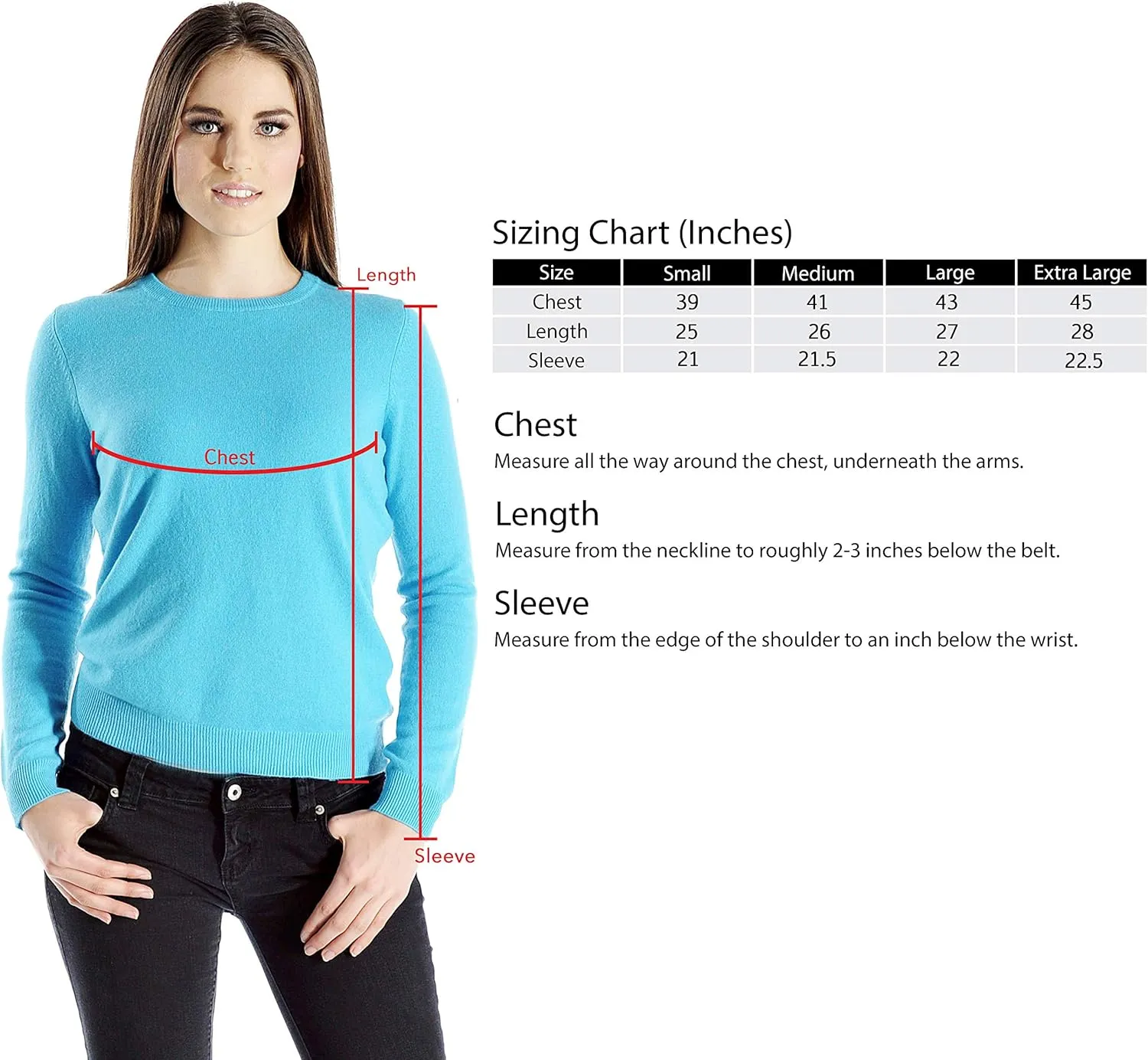 Cashmere Boutique 100% Pure Cashmere Crew Neck Sweater for Women – Long Sleeve, Classic Style, Soft and Warm Pullover Sweater