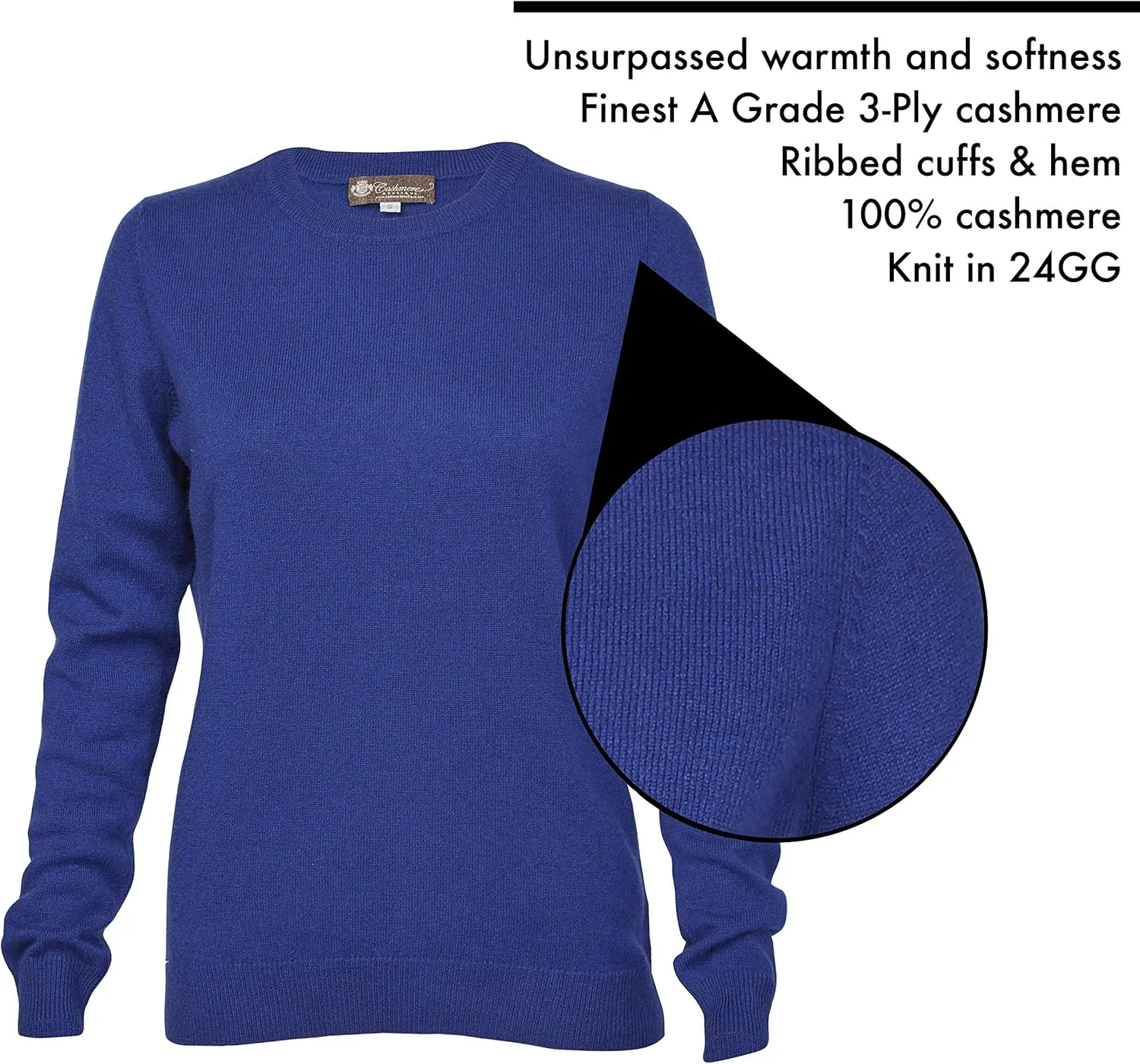 Cashmere Boutique 100% Pure Cashmere Crew Neck Sweater for Women – Long Sleeve, Classic Style, Soft and Warm Pullover Sweater