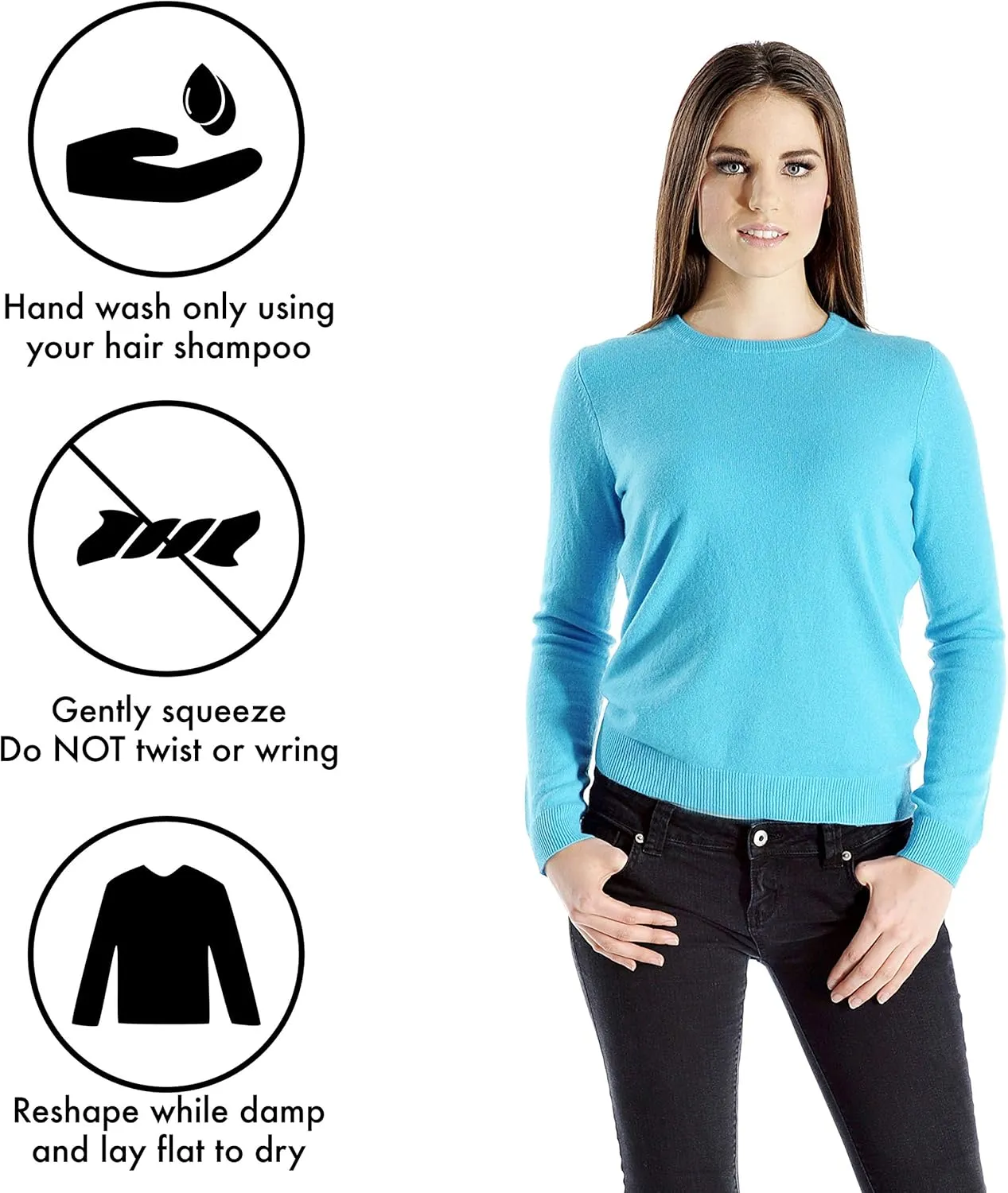 Cashmere Boutique 100% Pure Cashmere Crew Neck Sweater for Women – Long Sleeve, Classic Style, Soft and Warm Pullover Sweater