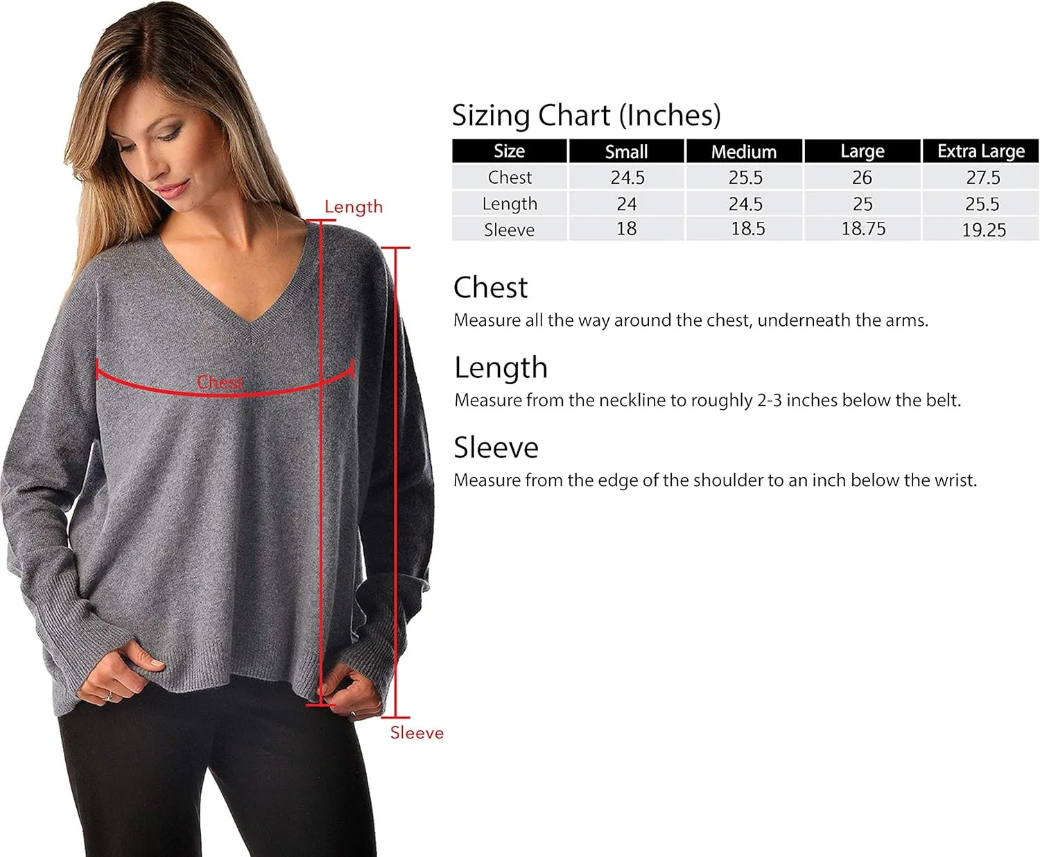 Cashmere Boutique 100% Pure Cashmere Pullover Boyfriend V Neck Sweaters for Women – Loose Fit, Long Sleeve and Classic Style