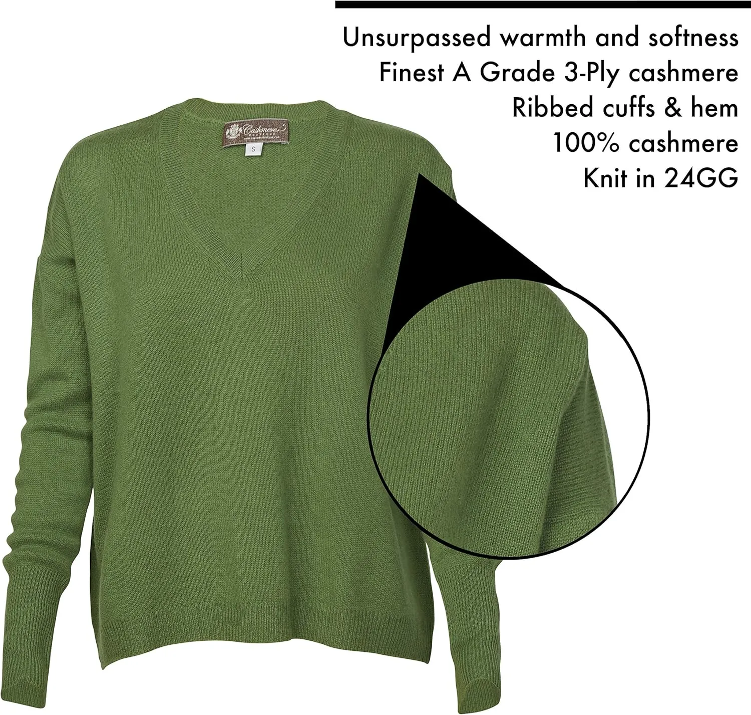 Cashmere Boutique 100% Pure Cashmere Pullover Boyfriend V Neck Sweaters for Women – Loose Fit, Long Sleeve and Classic Style