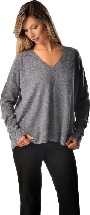 Cashmere Boutique 100% Pure Cashmere Pullover Boyfriend V Neck Sweaters for Women – Loose Fit, Long Sleeve and Classic Style