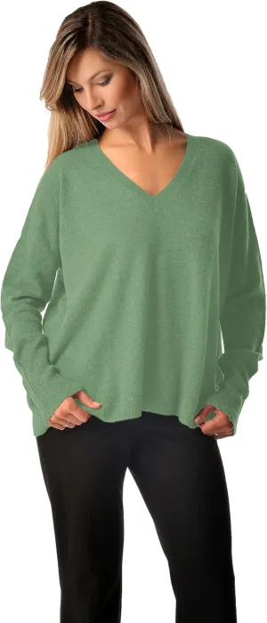 Cashmere Boutique 100% Pure Cashmere Pullover Boyfriend V Neck Sweaters for Women – Loose Fit, Long Sleeve and Classic Style