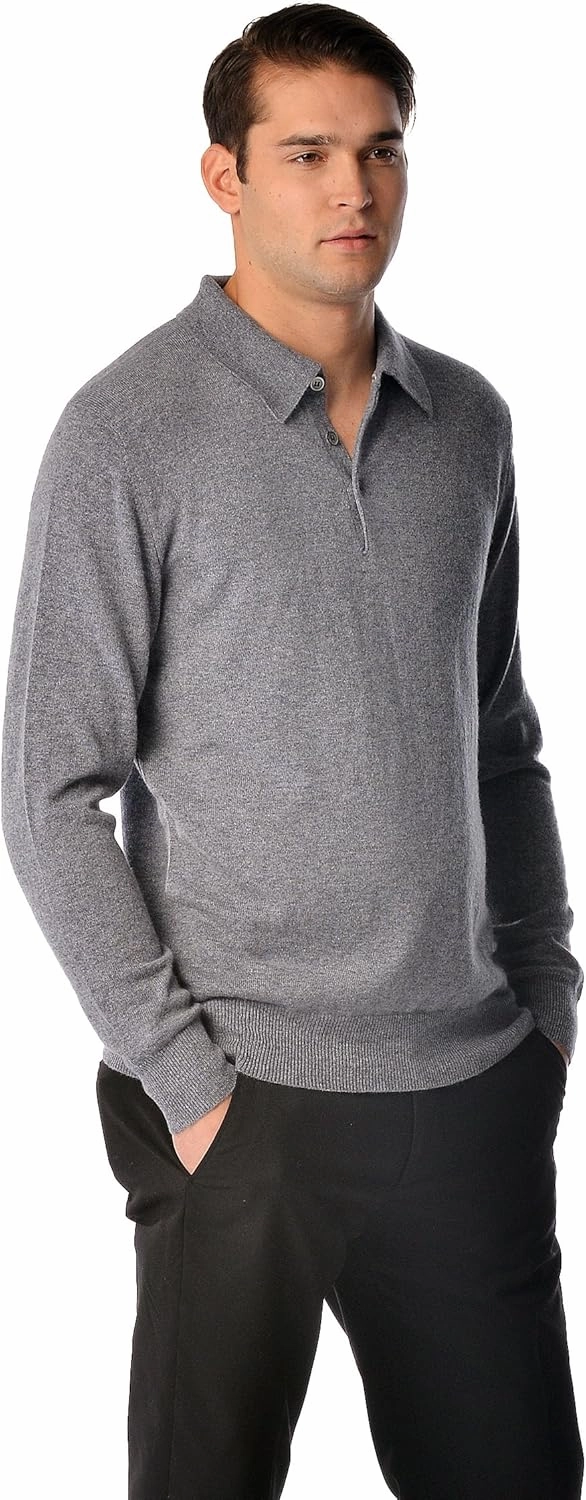 Cashmere Boutique 100% Pure Cashmere Polo Pullover Sweater for Men – Polo Neck, Long Sleeve, Lightweight, Soft & Warm Sweater