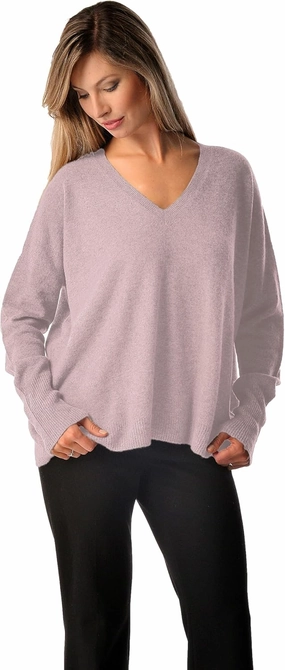 Cashmere Boutique 100% Pure Cashmere Pullover Boyfriend V Neck Sweaters for Women – Loose Fit, Long Sleeve and Classic Style