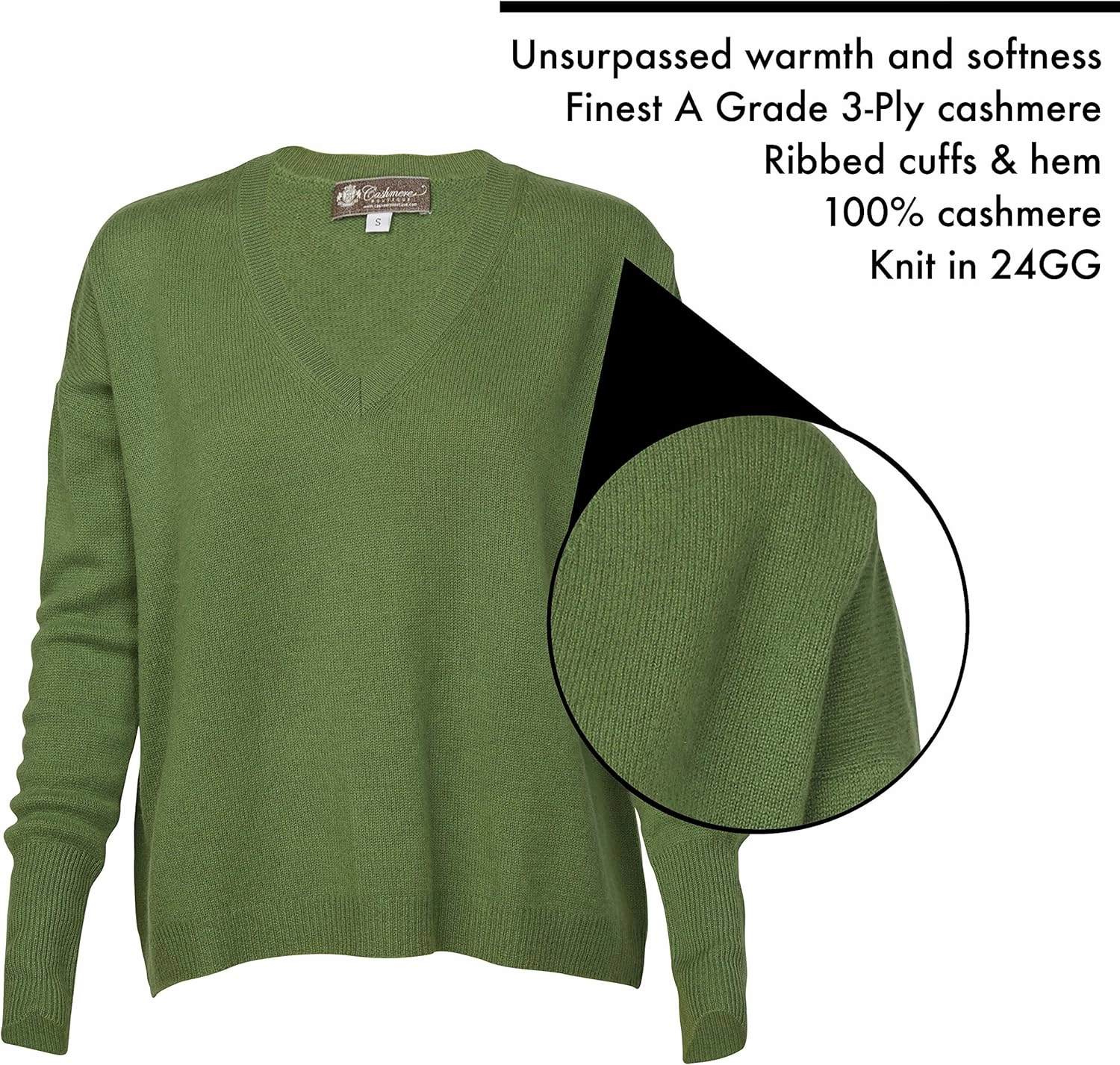 Cashmere Boutique 100% Pure Cashmere Pullover Boyfriend V Neck Sweaters for Women – Loose Fit, Long Sleeve and Classic Style