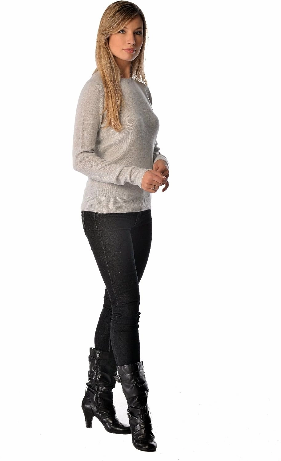 Cashmere Boutique 100% Pure Cashmere Spring Crew Neck Sweater for Women – Long Sleeve, Classic Style, and Pullover Sweater