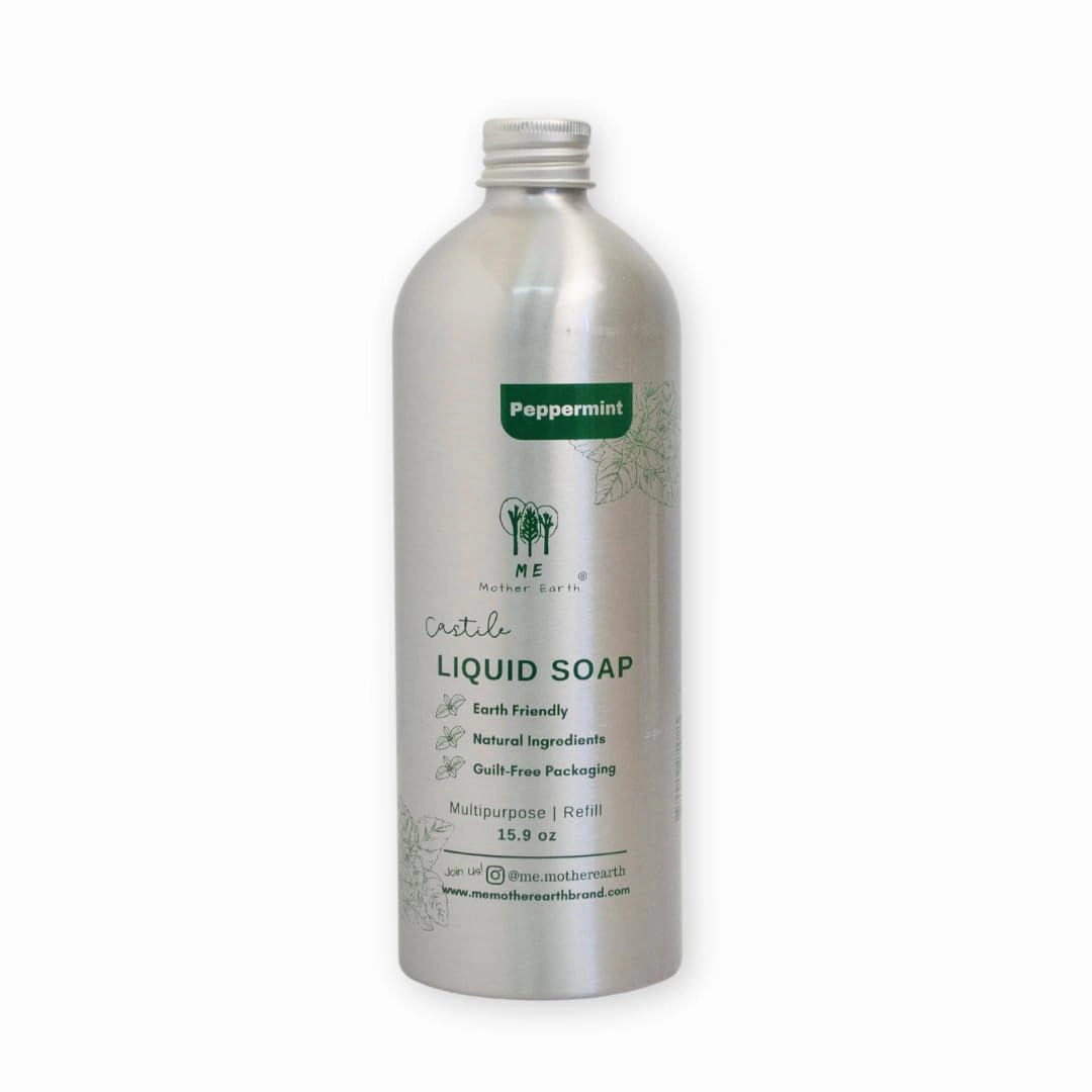 Castile Soap All-in-One Liquid Soap, 15.9 Oz - Natural, Biodegradable & Vegan, Gentle Multi-Purpose Cleaner for Body, Face, Hair & Home, Ideal for Sensitive Skin, Eco-Friendly Formula (Peppermint)