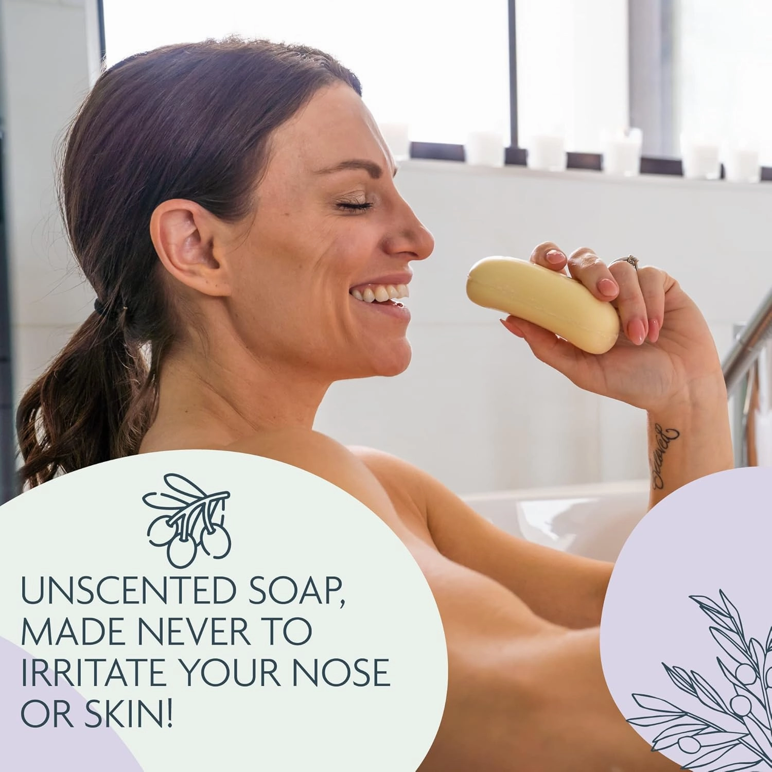 Castile Unscented Bar Soap – 6 Natural Soap Bars for Men, Women, and Kids – EWG Verified with raw Organic Cocoa Butter and Olive Oil by Carolina Castile, 5 oz Each