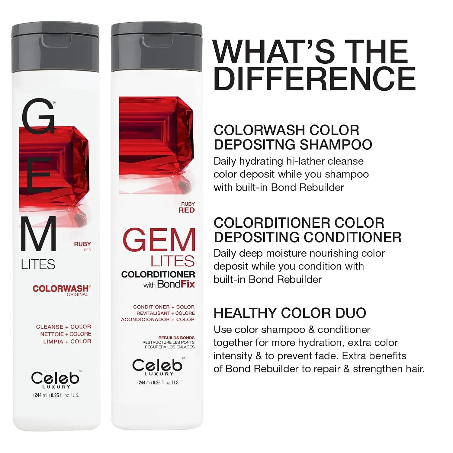 Celeb Luxury Colorwash Color Depositing Shampoo - Color Refresher, Vegan Hair Dye, Bondfix Bond Rebuilder, Viral and Gem Lites