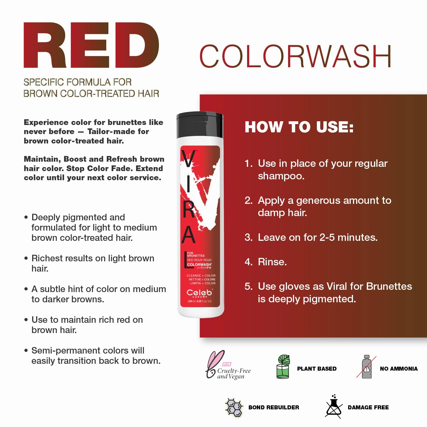 Celeb Luxury Colorwash Color Depositing Shampoo - Color Refresher, Vegan Hair Dye, Bondfix Bond Rebuilder, Viral and Gem Lites