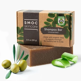 Certified Organic Shampoo Bar for Dry to Normal Hair - Unscented with Moringa & Rosemary for Hair Growth - Gentle Cleanse & Deep Moisturizing - Only Organic, Food-Grade Ingredients (1)