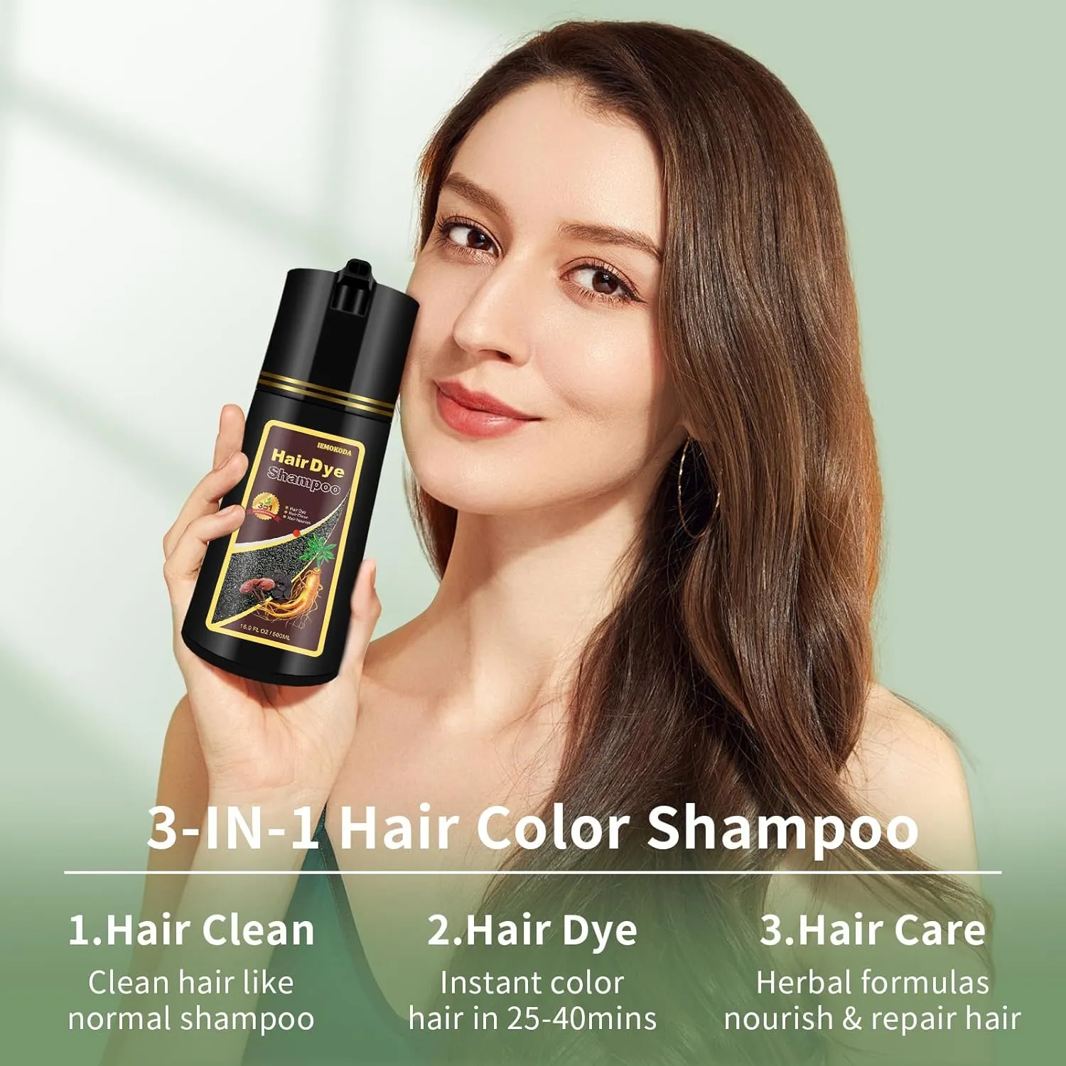 Cherry Brown Hair Dye Shampoo 3 in 1 for Gray Hair, Long-lasting & Natural Brown Hair Shampoo, Hair Color Shampoo for Men Women, 16.9 Fl Oz (Cherry Brown)