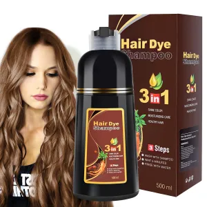 Chestnut Brown Hair Dye, Herbal Hair Color for Gray Hair Coverage, Color Shampoo for Women and Men, 3 in 1 Natural Ingredients, 500ml 1