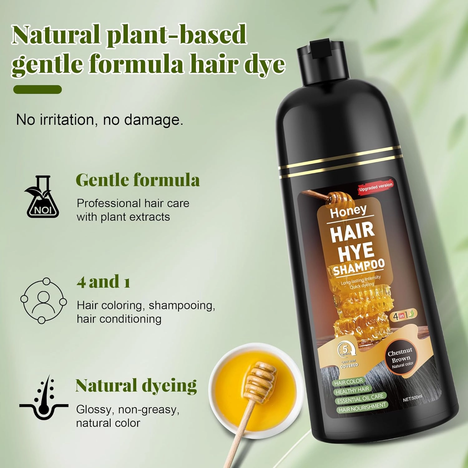 Chestnut Brown Hair Dye Shampoo 3 in 1 for Women & Men 100% Gray Hair Coverage - Herbal Ingredients Natural Plant Hair Color - Hair Dye in Minutes 17.6 Fl Oz