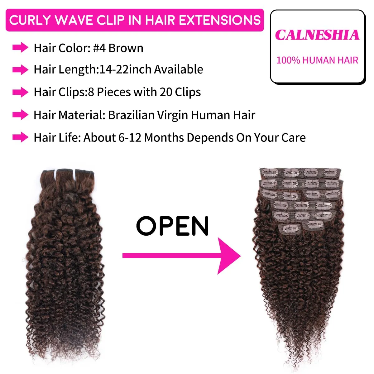 Chocolate Brown Kinky Curly Clip Ins 12 Inch 110g 8pcs 3C 4A Curly Clip In Hair Extensions Real Human Hair Full Head for Women 100% Brazilian Remy Human Hair Extensions Natural Color with 20 Clips #4