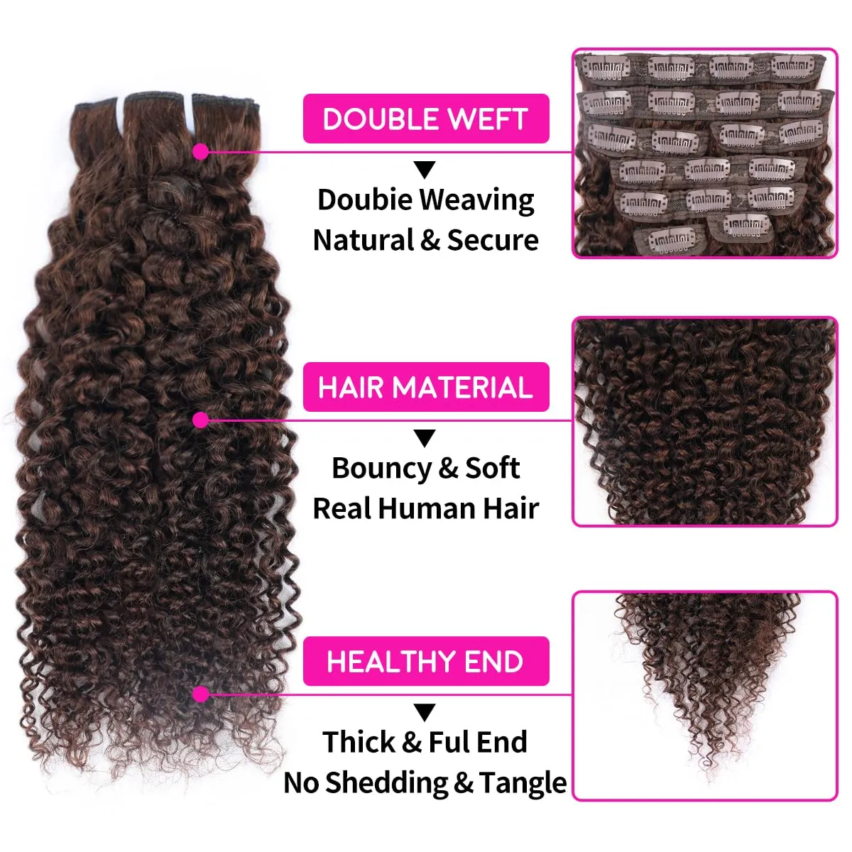 Chocolate Brown Kinky Curly Clip Ins 12 Inch 110g 8pcs 3C 4A Curly Clip In Hair Extensions Real Human Hair Full Head for Women 100% Brazilian Remy Human Hair Extensions Natural Color with 20 Clips #4