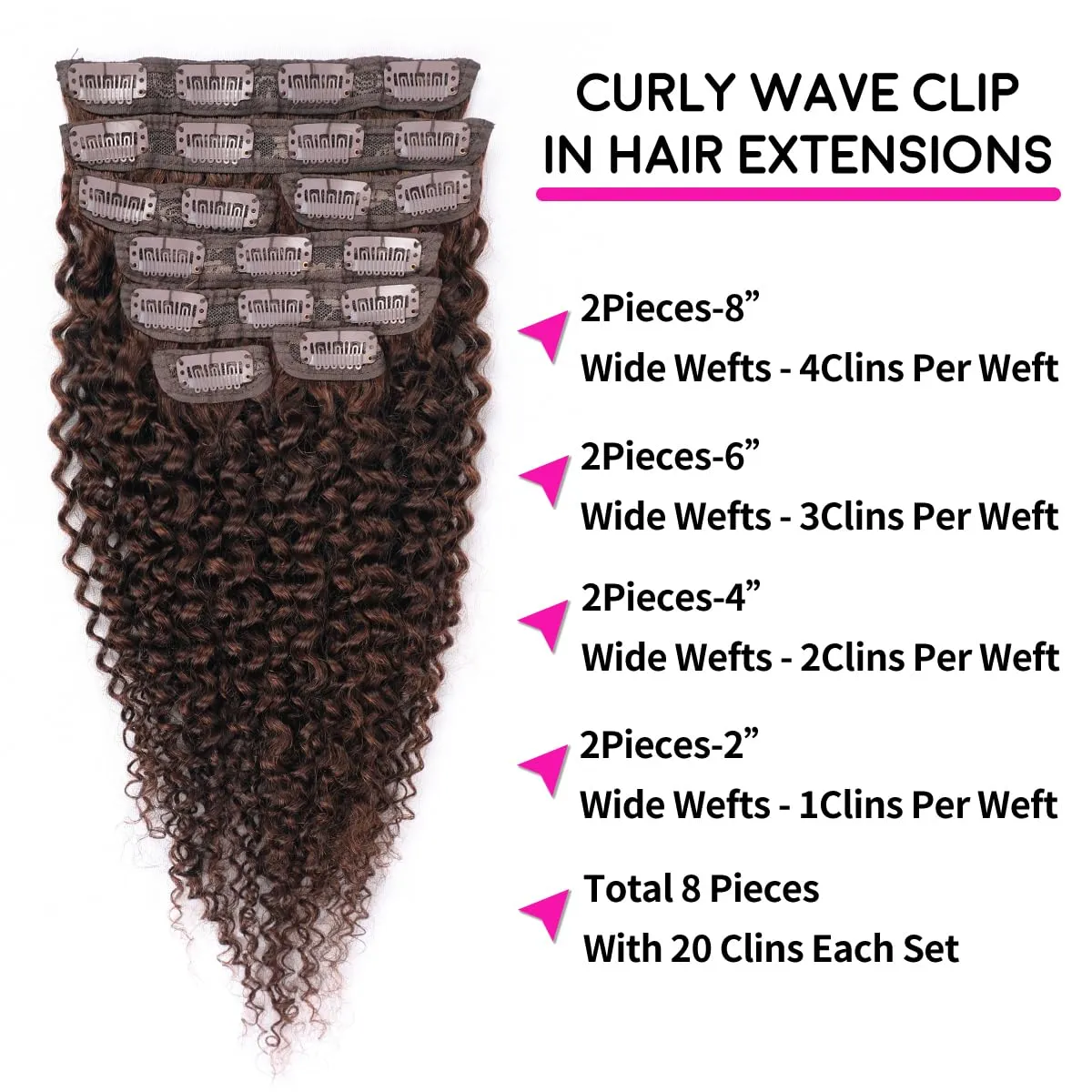 Chocolate Brown Kinky Curly Clip Ins 12 Inch 110g 8pcs 3C 4A Curly Clip In Hair Extensions Real Human Hair Full Head for Women 100% Brazilian Remy Human Hair Extensions Natural Color with 20 Clips #4