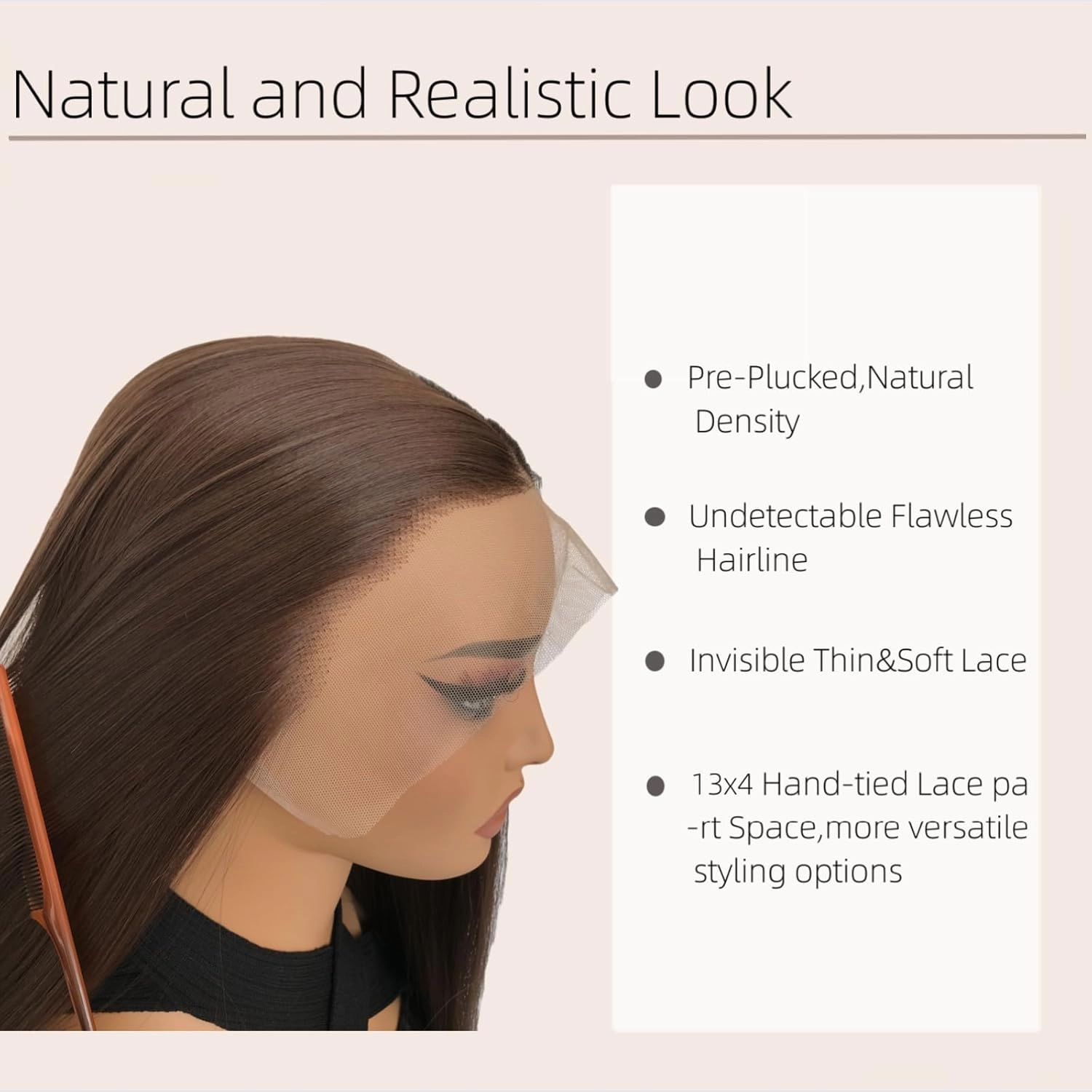 Chocolate Brown Synthetic Lace Front Wigs 26inch Middle Part Straight Wig Glueless Premium Fiber Realistic Look Like Human Hair Natural Density 13x4 Lace Frontal Wigs for Women
