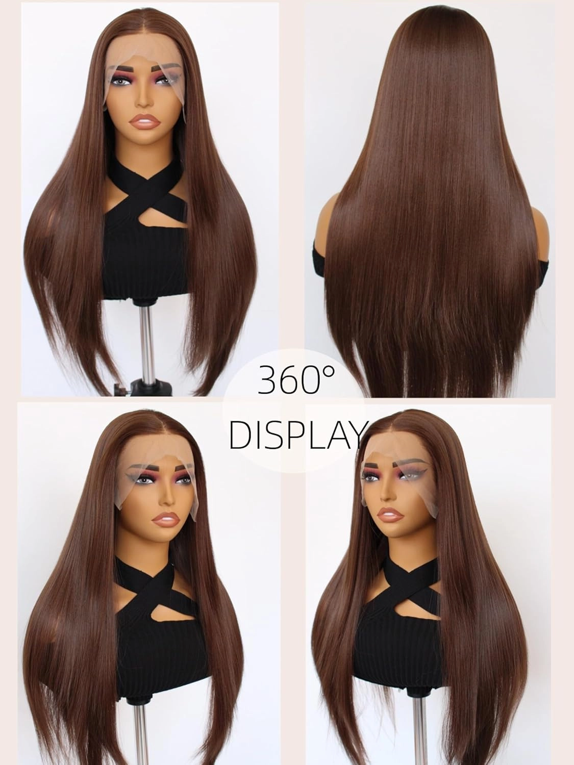 Chocolate Brown Synthetic Lace Front Wigs 26inch Middle Part Straight Wig Glueless Premium Fiber Realistic Look Like Human Hair Natural Density 13x4 Lace Frontal Wigs for Women