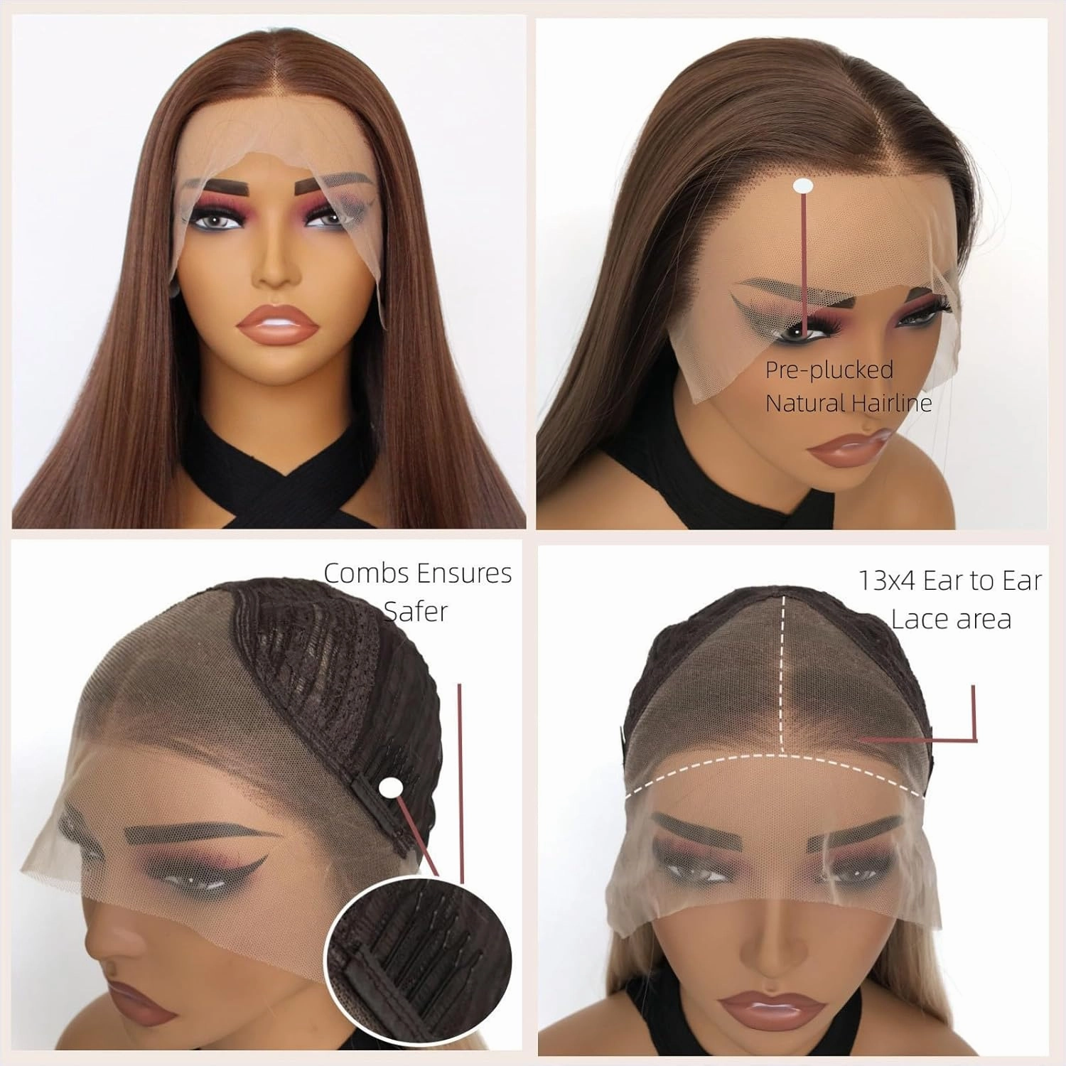 Chocolate Brown Synthetic Lace Front Wigs 26inch Middle Part Straight Wig Glueless Premium Fiber Realistic Look Like Human Hair Natural Density 13x4 Lace Frontal Wigs for Women