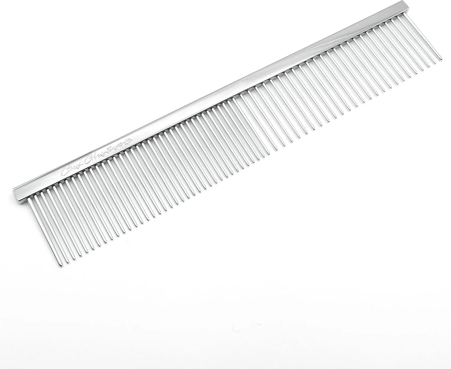 Chris Christensen 000 7.5 in. Greyhound Style Fine/Coarse Colored Butter Comb, Groom Like a Professional, Rounded Corners Prevent Friction and Breakage, Solid Brass with Steel Teeth, Chrome Finish