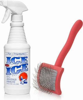 Chris Christensen Detangling and Finishing Spray   Baby G Slicker Brush Bundle: Ice on Ice Detangler for Elasticity & Strength, Fluff Remover