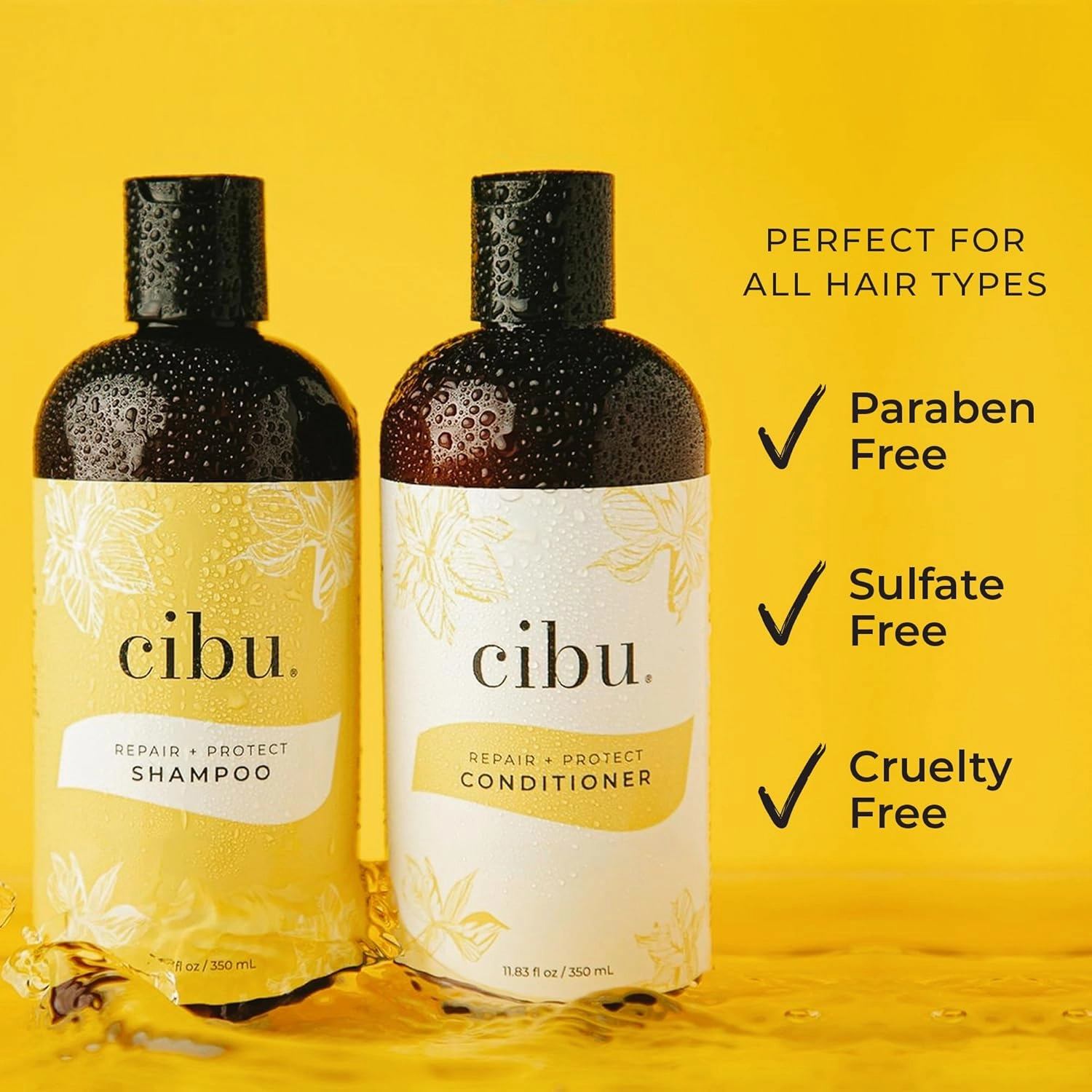 CIBU Repair   Protect Shampoo 30002 Restores Damaged Hair Protects From Breakage - Safe for Color-Treated Hair - Smooths & Strengthens - Sulfate-Free - Gentle for Daily Use - Refreshing Scent 11.83oz