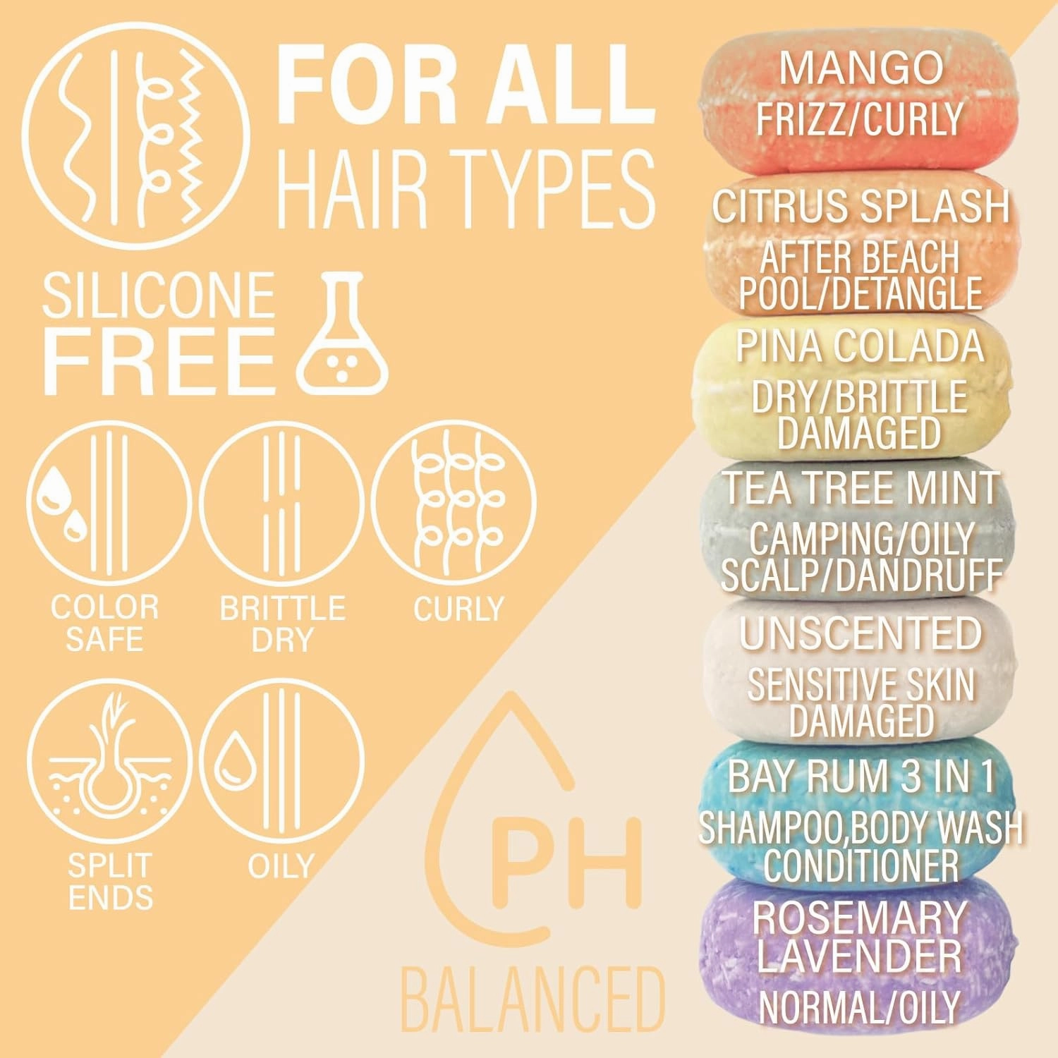 Citrus Splash Shampoo Bars for all Hair Types is Vegan, Sulfate Free and Made in the USA. This beach shampoo bar has a swim detangler and is great as a travel shampoo. Get up to 60 washes.