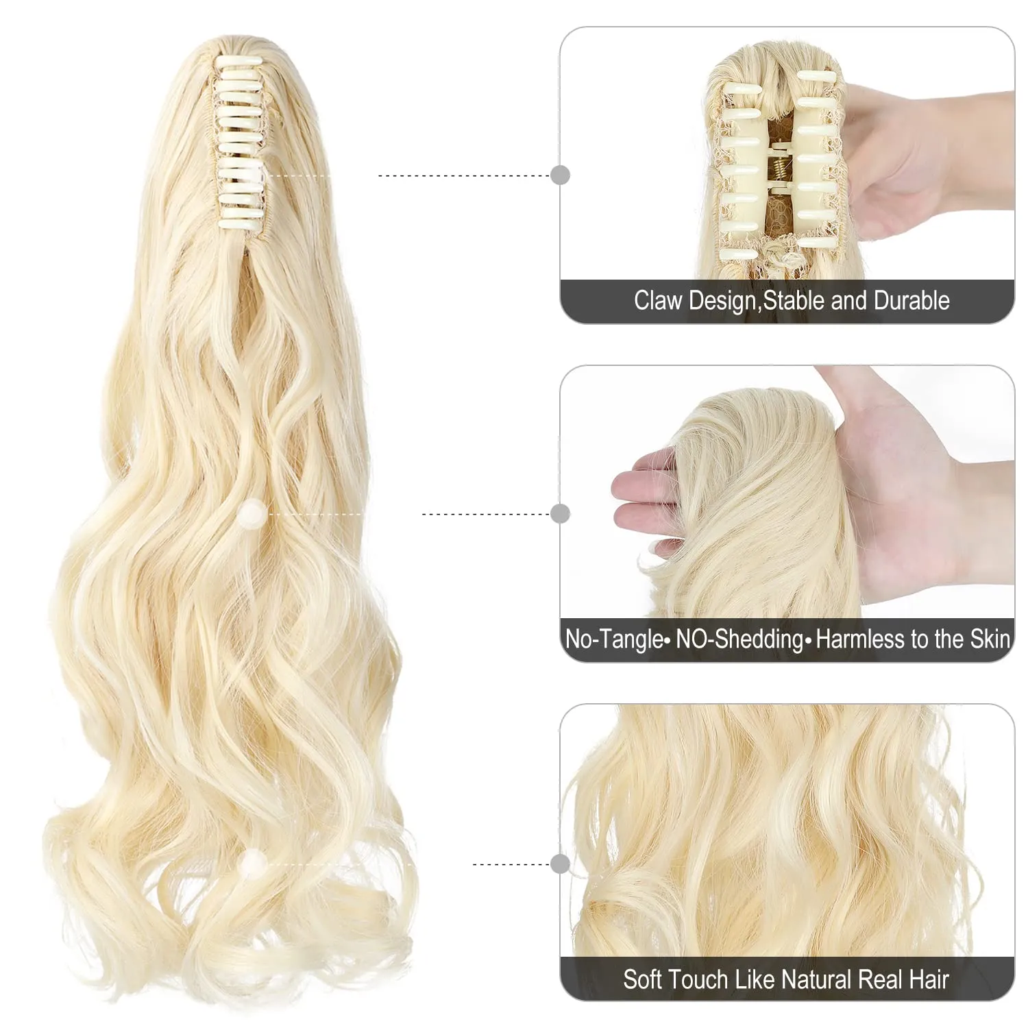 Claw Clip Ponytail Extension 18" Clip in Wavy Ponytail Hair Extensions Long Pony Tails for Women Extensions Bleach Blonde Wave Hairpiece
