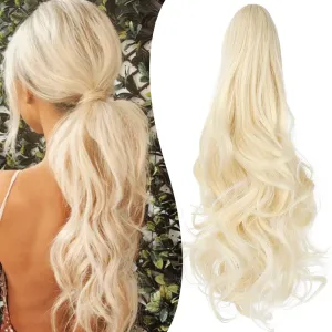 Claw Clip Ponytail Extension 18" Clip in Wavy Ponytail Hair Extensions Long Pony Tails for Women Extensions Bleach Blonde Wave Hairpiece