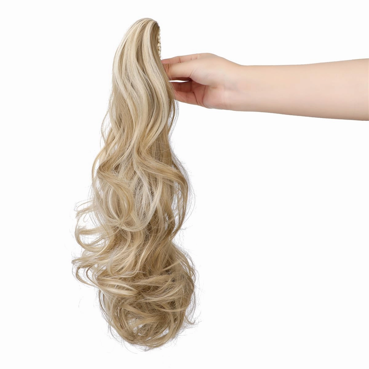 Claw Clip Ponytail Extension 18" Clip in Wavy Ponytail Hair Extensions Long Pony Tails for Women Extensions Ash Blonde Mix Light Bleach Blonde Wave Hairpiece