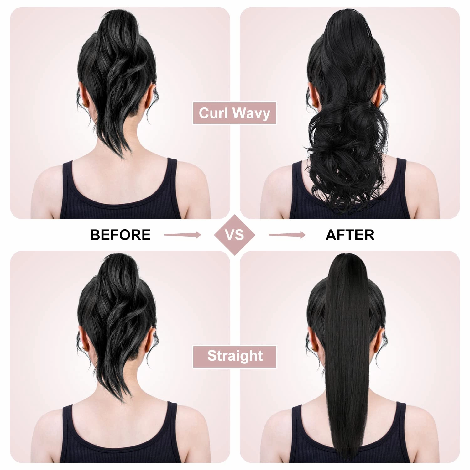 Claw Clip Ponytail Extension 18" Clip in Wavy Ponytail Hair Extensions Long Pony Tails for Women Extensions Wine Red Hairpiece