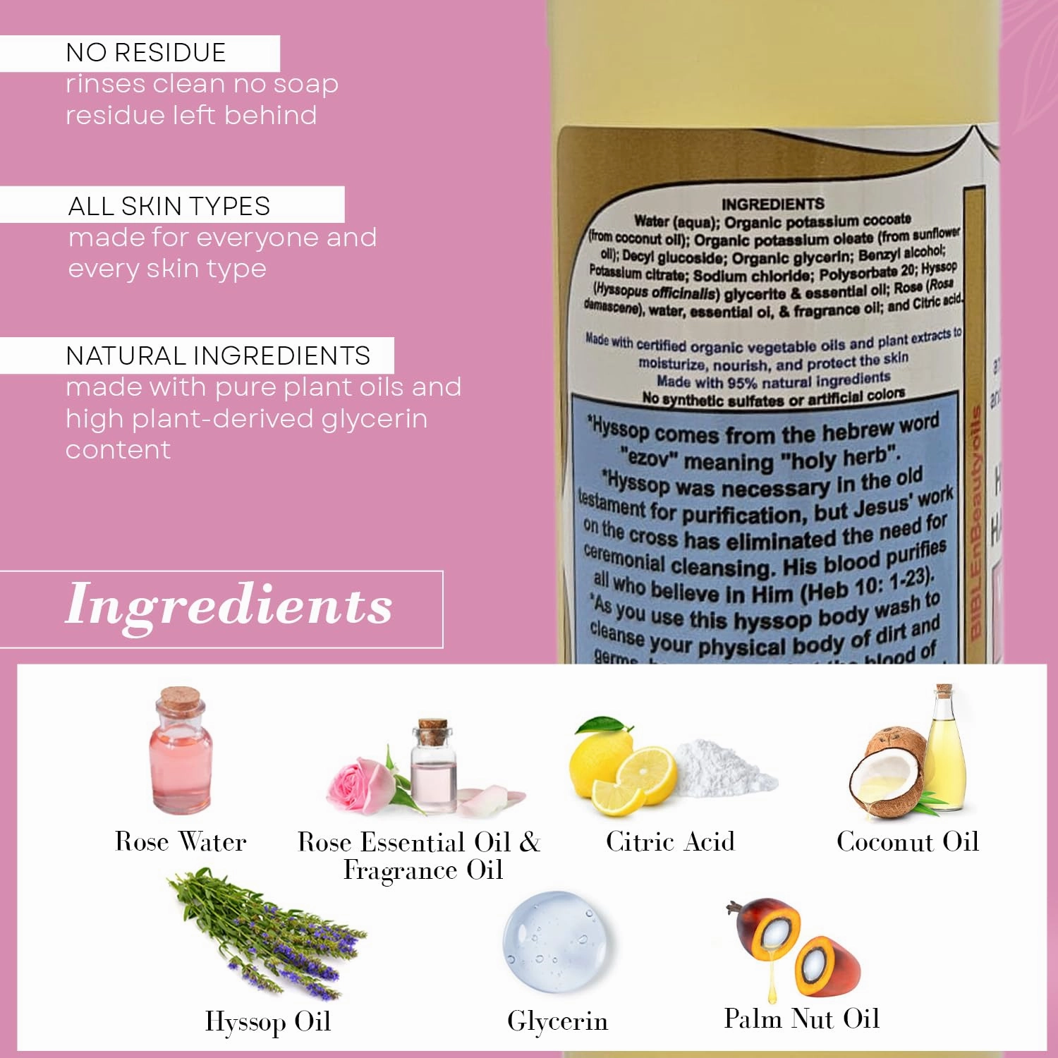 Cleanse Me With Hyssop Natural Hair and Body Wash, Organic Hyssop Infused Shampoo and Body Wash for Nourishing and Refreshing Hair & Body Cleansing (Rose)