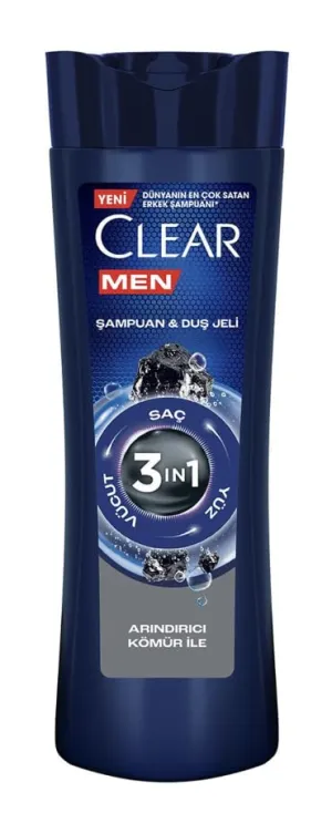 Clear Men 3 in 1 Shampoo & Shower Gel Purifying Charcoal 350 ML-11.8 Fl Oz