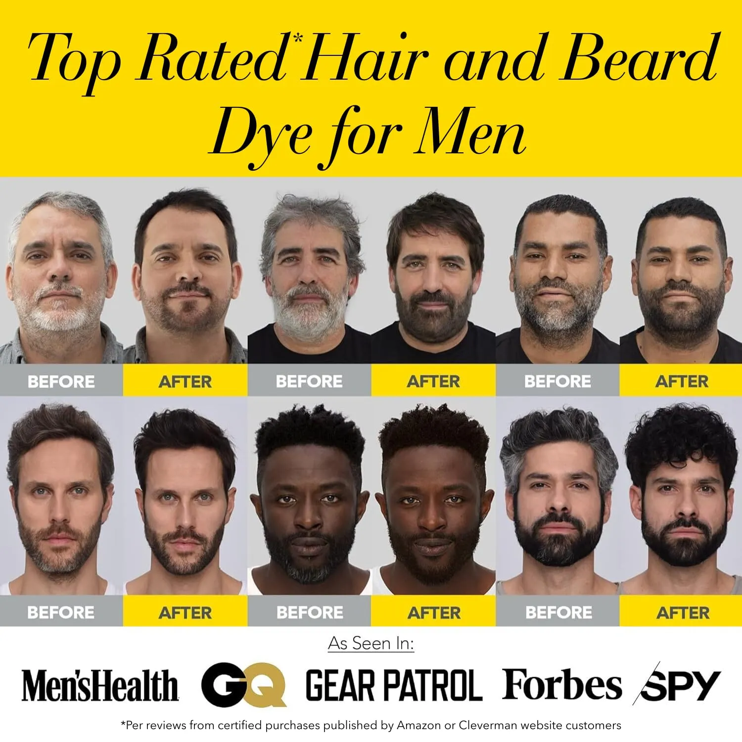 CLEVERMAN Black Hair & Beard Dye for Men, All-in-One Reusable Kit - Natural-Looking Gray Coverage, Professional-Quality, Ammonia-Free, 3.38 Fl Oz (1 Pack), Black, Suitable for Black Hair