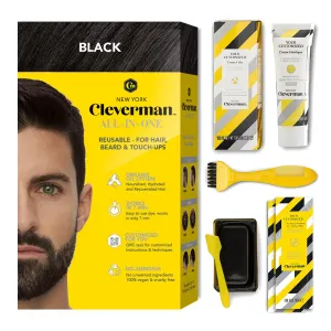 CLEVERMAN Black Hair & Beard Dye for Men, All-in-One Reusable Kit - Natural-Looking Gray Coverage, Professional-Quality, Ammonia-Free, 3.38 Fl Oz (1 Pack), Black, Suitable for Black Hair