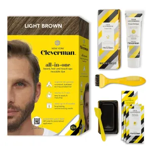 Cleverman Light Brown Hair & Beard Dye for Men, All-in-One Reusable Kit - Mens Color For Natural-Looking Gray Coverage, Professional-Quality and Ammonia-Free for Hair, Beard & Gray Mustache