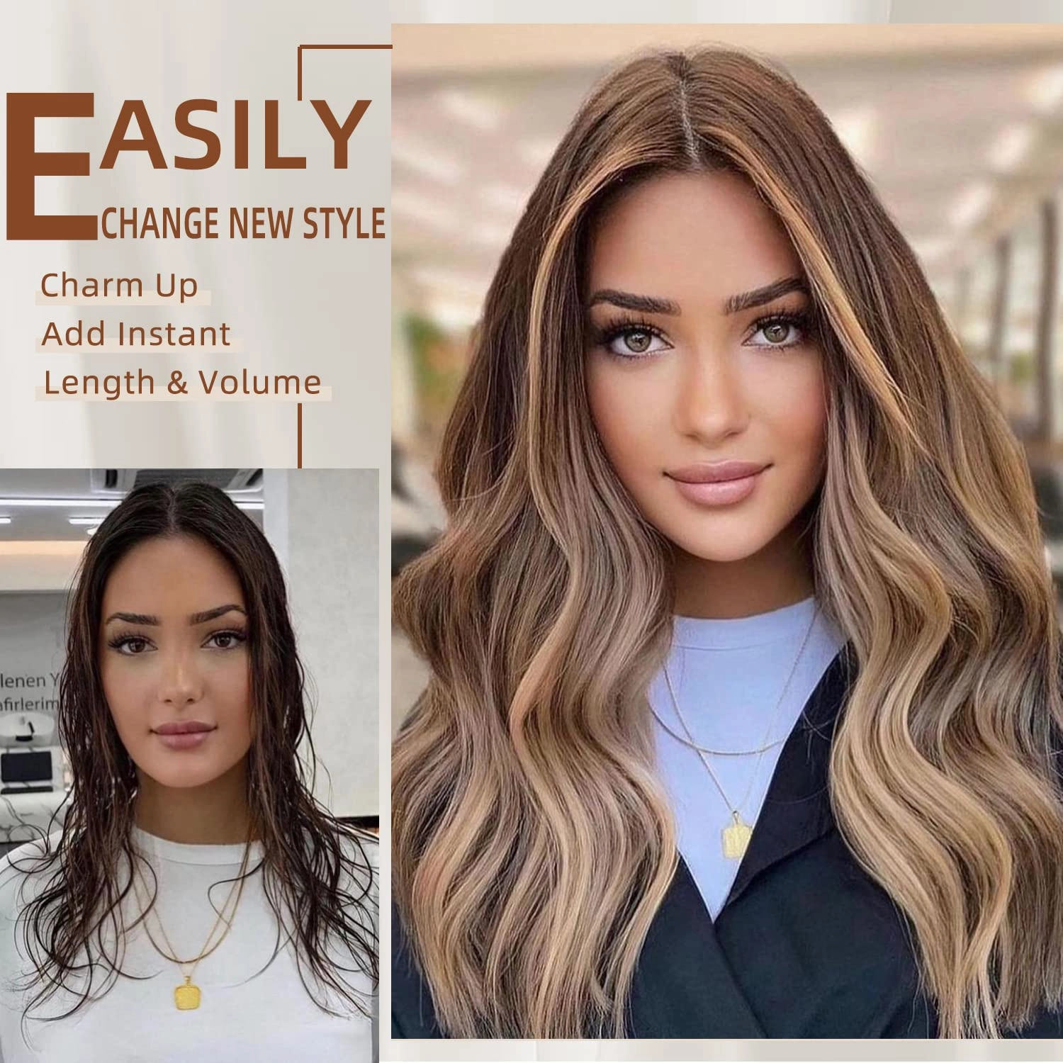 Clip in Hair Extensions, 6 PCS Natural & Soft Hair & Blends Well Hair Extensions, Dark Brown Long Wavy Hairpieces(20inch, 6pcs, Dark Brown)