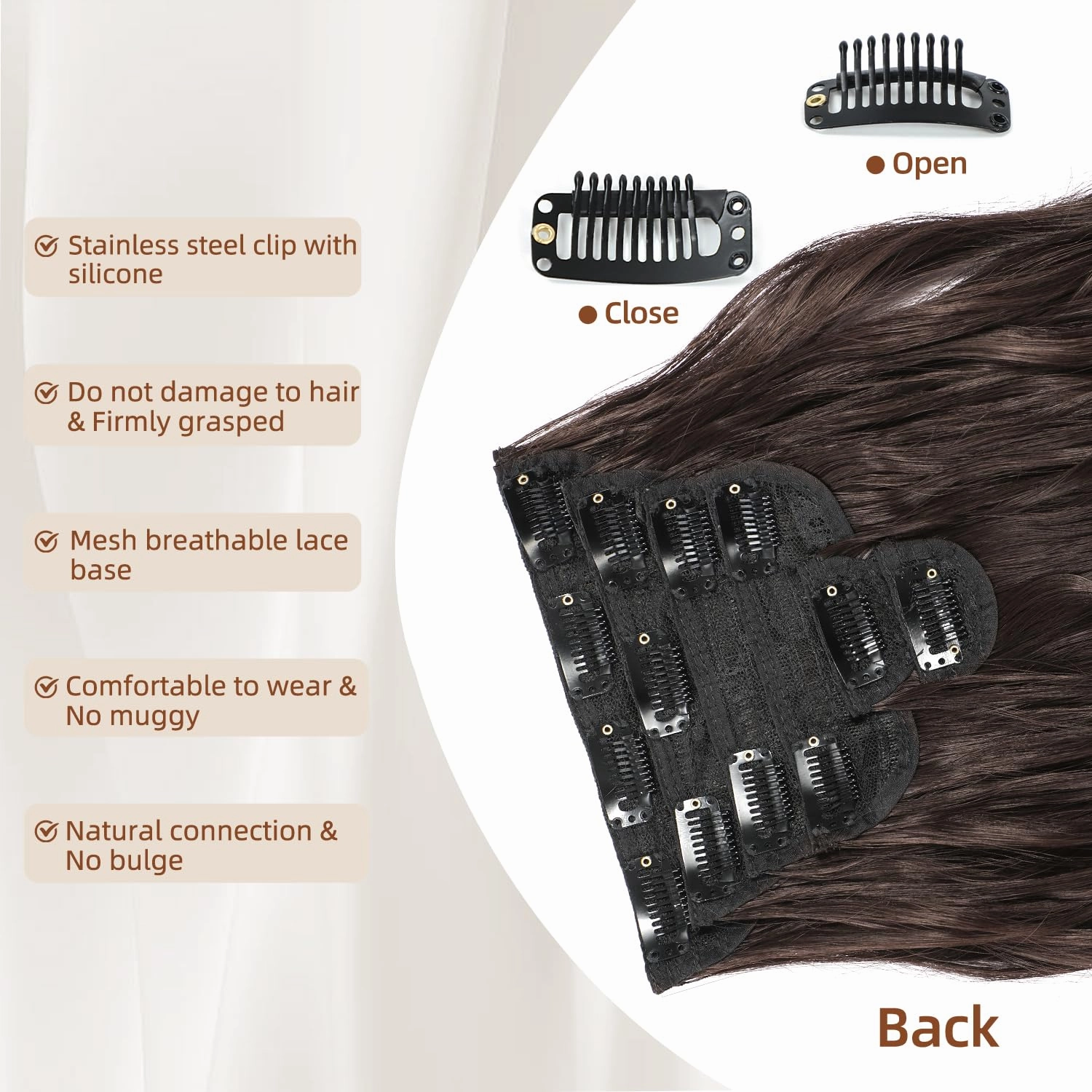 Clip in Hair Extensions, 6 PCS Natural & Soft Hair & Blends Well Hair Extensions, Dark Brown Long Wavy Hairpieces(20inch, 6pcs, Dark Brown)